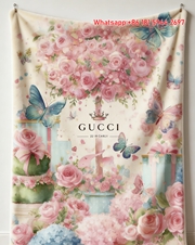 Gucci Pink Rose & Butterfly Celebration Throw blankets Gucci Whimsical Floral Tapestry IMG_2809